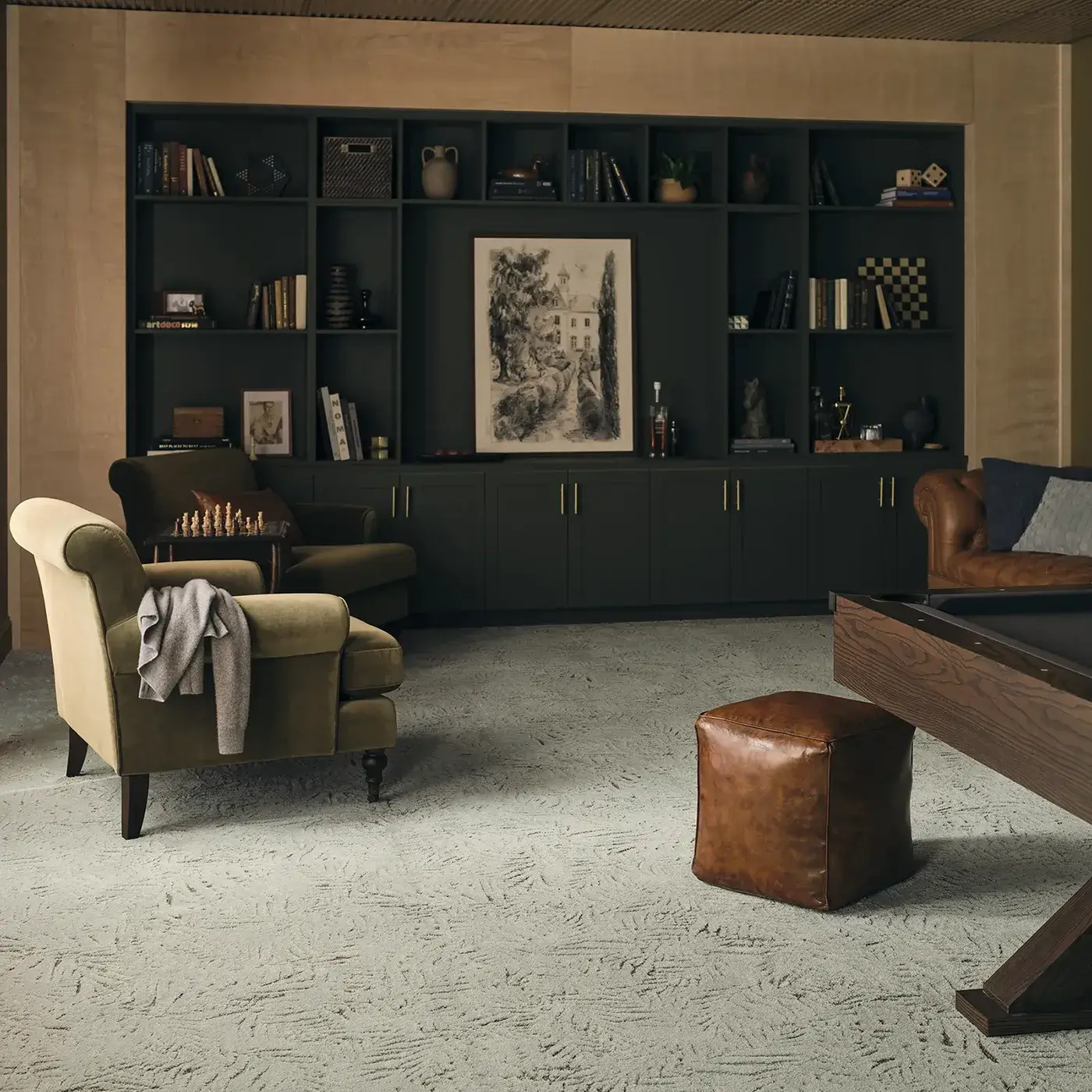 family room in stock carpet with next day installation